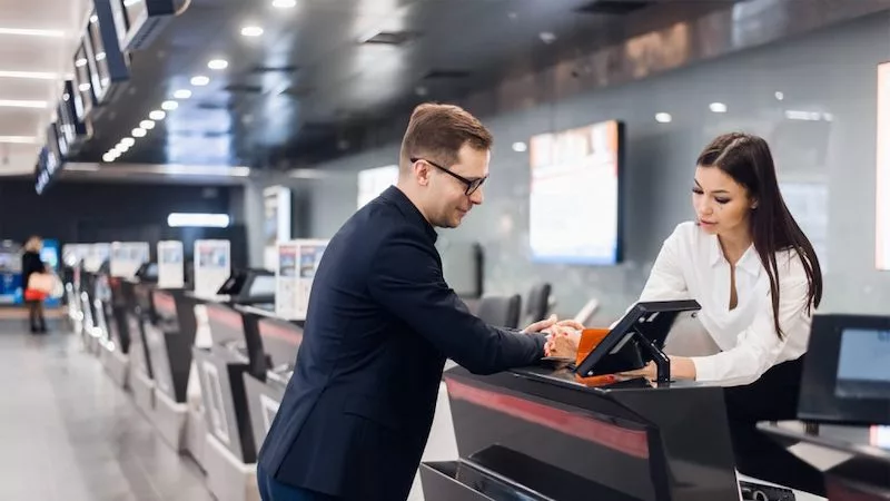 Guichê da companhia aérea no aeroporto